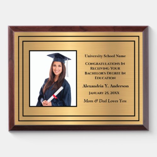 Graduate Graduation School Photo Gold Personalize Award Plaque