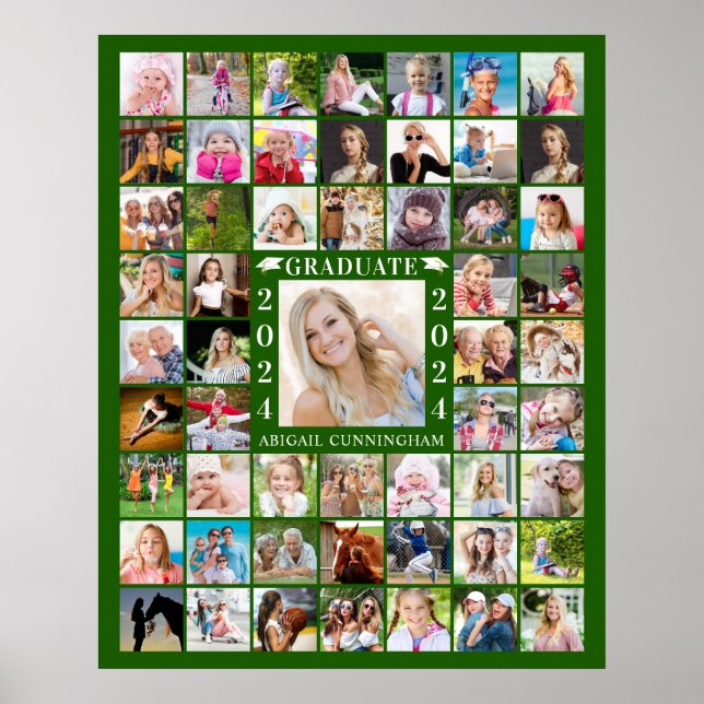 Graduate Green 55 Photo Collage Memories Display Poster (Front)