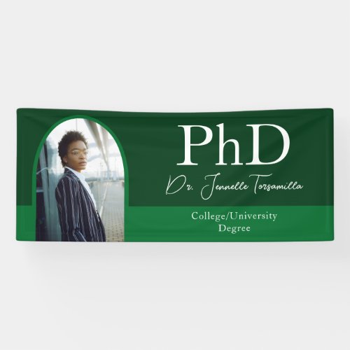 Graduate Green Arch Script Photo PhD Graduation Banner