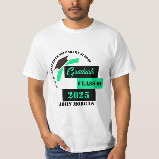 Graduate Green Black White Graduation T-Shirt (Front)