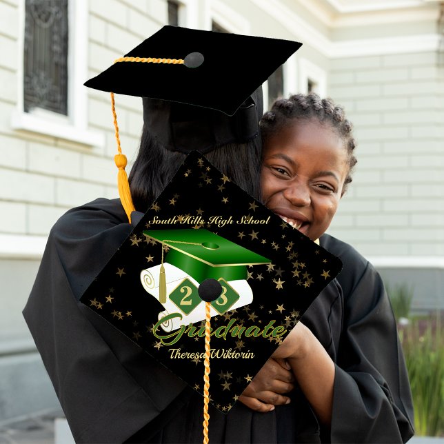 Graduate Green & Gold 20XX Graduation Cap Topper (Graduate Green & Gold 20XX Graduation Cap Topper)