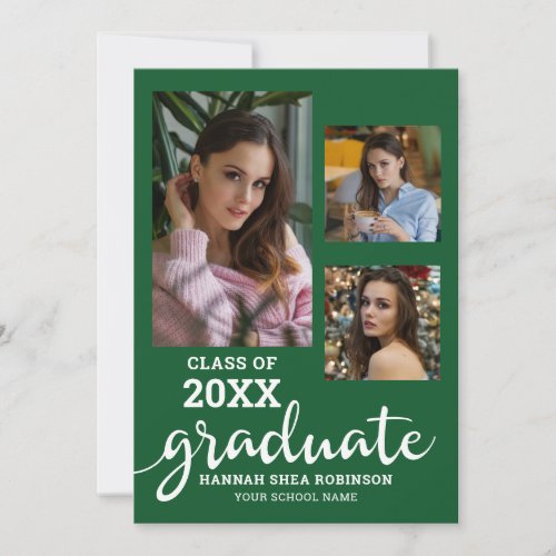 Graduate Green Script Multi Photo Graduation Announcement