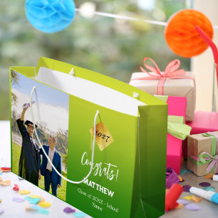 Graduate green yellow photo large gift bag