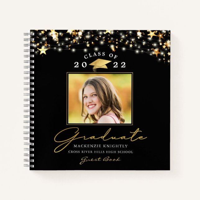 Graduate Guest Book 2022 Photo Black Gold (Front)