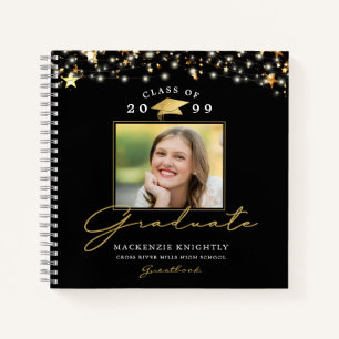 Graduate Guestbook Photo Gold Stars Custom Color Notebook