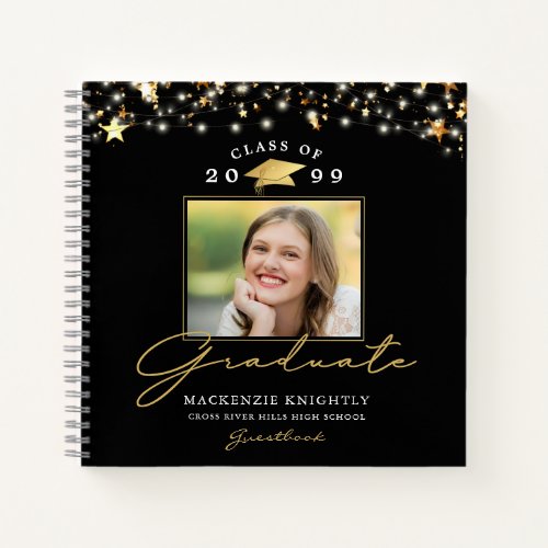 Graduate Guestbook Photo Gold Stars Custom Color Notebook