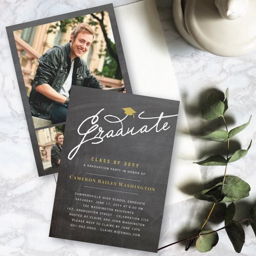 Graduate Handwriting Script Chalkboard Grad Party Invitation