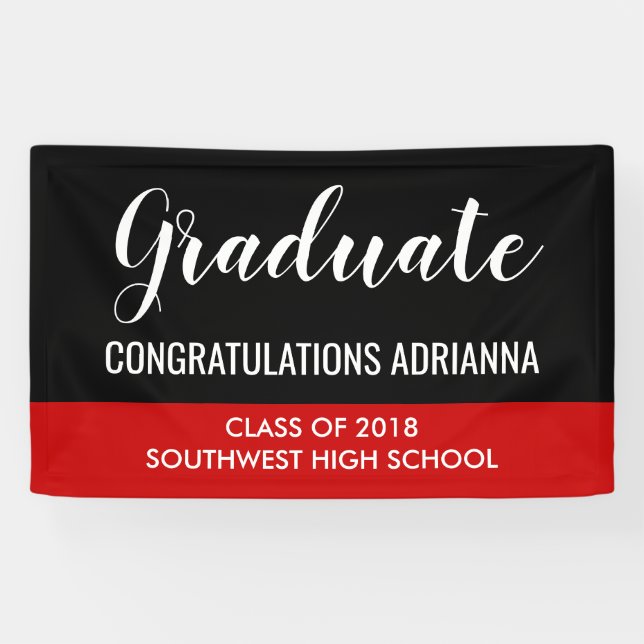 Graduate Handwritten Congratulations Black Red Banner (Horizontal)