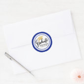 Graduate Handwritten Faux Gold Foil Hat Navy Blue Classic Round Sticker (Envelope)
