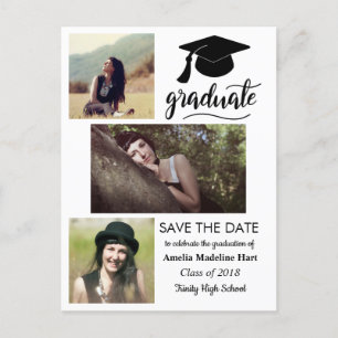 Graduate Handwritten Save The Date Three Photo Postcard