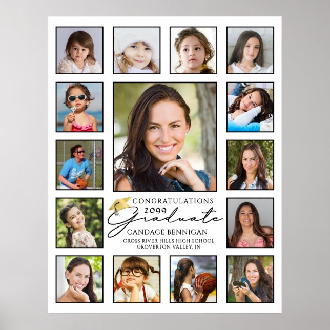 Graduate Handwritten Script 15 Photo Collage Poster (Front)