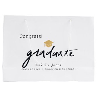 Graduate Handwritten Script Graduation Cap White Large Gift Bag | Zazzle