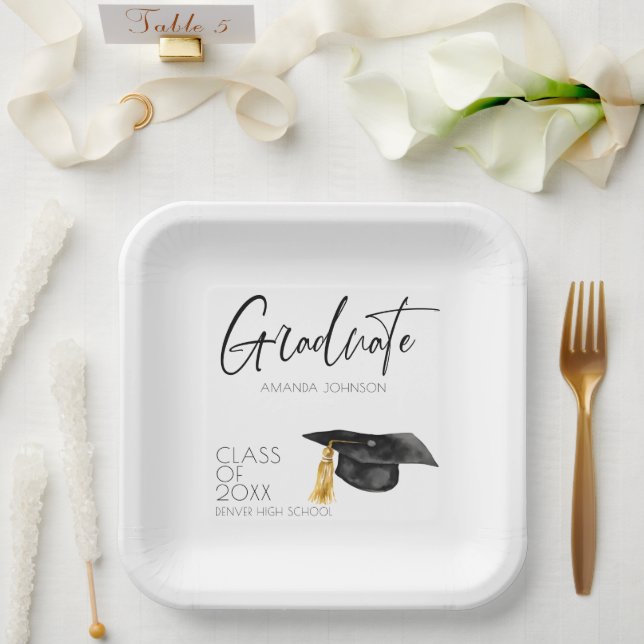 Graduate Handwritten Script Graduation  Paper Plates (Wedding)