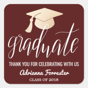 Graduate Handwritten Script   Hat Thank You Square Sticker