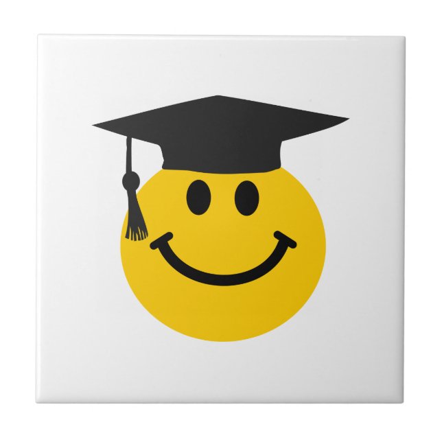 Graduate happy face with graduation hat ceramic tile (Front)