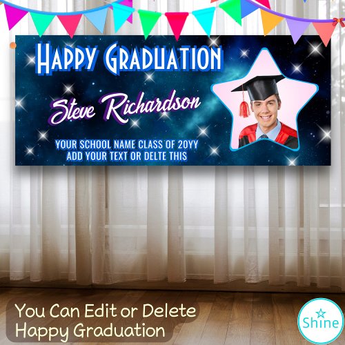 Graduate Happy Graduation Star Typography 1 Photo Banner