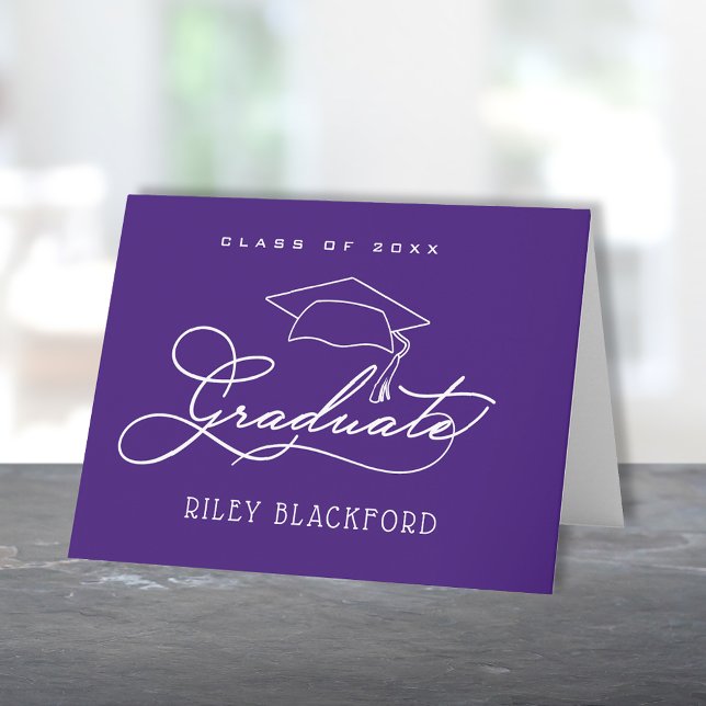 Graduate Hat on Purple Note Card (Creator Uploaded)