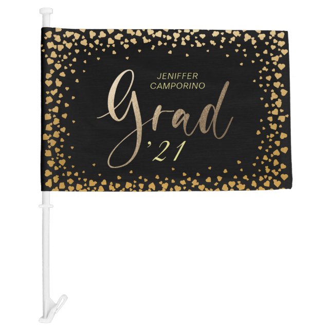graduate heart border gold script car flag (Front)