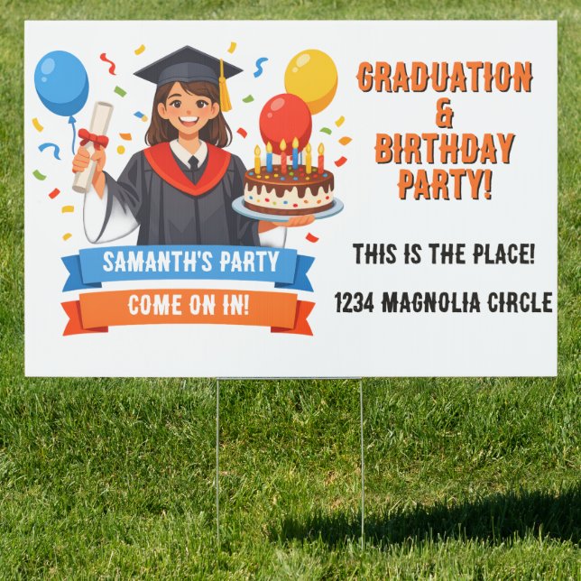 Graduate Holding Cake & Diploma Sign (Insitu)