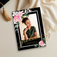 Graduate Hot Pink Floral Grad Announcement Photo
