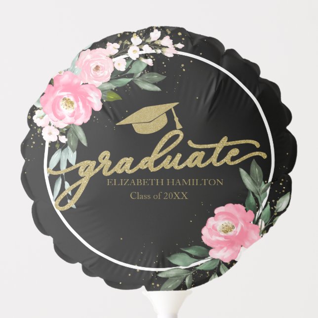 Graduate Hot Pink Floral Graduation Party Balloon (Front)