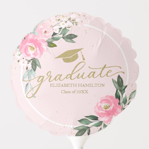 Graduate Hot Pink Floral Graduation Party Balloon