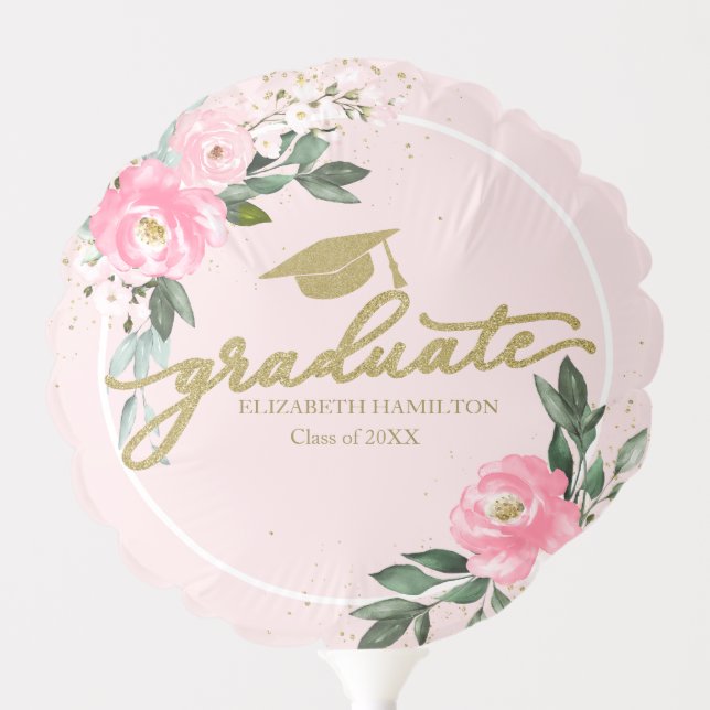 Graduate Hot Pink Floral Graduation Party Balloon (Front)