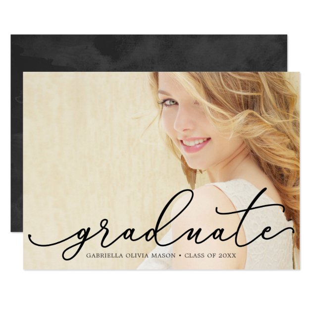 Graduate In Black Script Photo Graduation Party Card