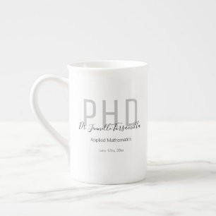 Graduate Keepsake Black Gray Name Degree PhD Bone China Mug