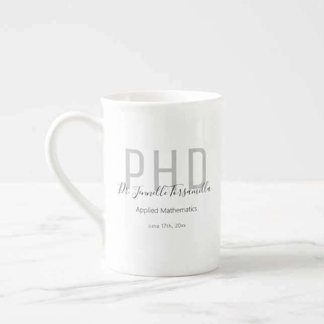 Graduate Keepsake Black Gray Name Degree PhD Bone China Mug (Left)
