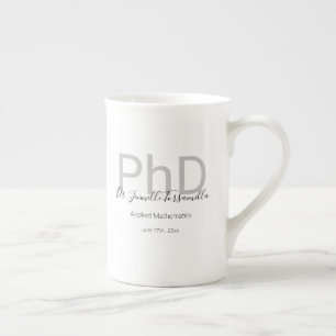 Graduate Keepsake Black Gray Name PhD Graduation Bone China Mug