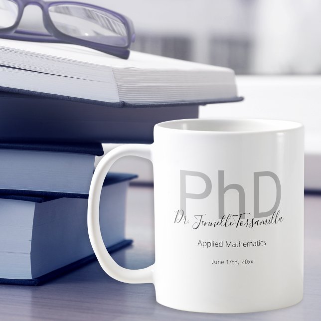 Graduate Keepsake Black Gray Name PhD Graduation Coffee Mug (Creator Uploaded)