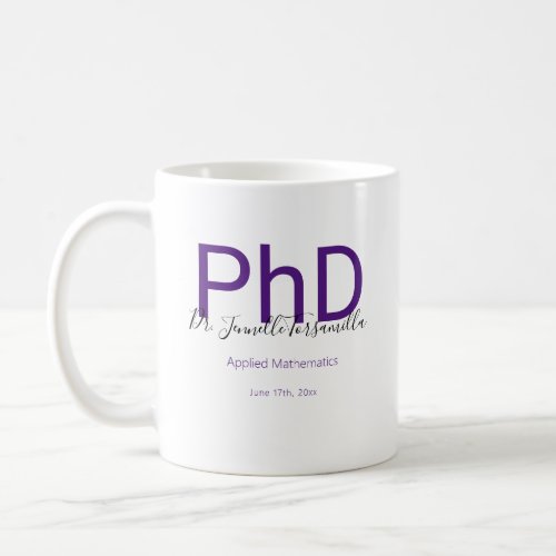 Graduate Keepsake Black Purple Name PhD Graduation Coffee Mug