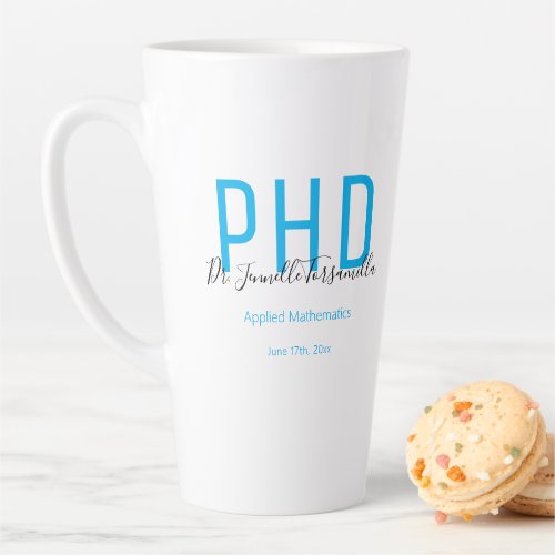 Graduate Keepsake Blue Black Name Degree PhD Latte Mug