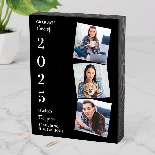 Graduate Keepsake Gift 3 Photo Graduation Wooden Box Sign (In Situ Vertical)