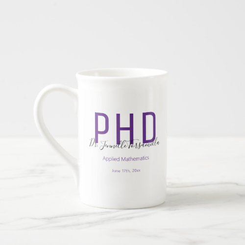 Graduate Keepsake Purple Name Degree PhD Bone China Mug