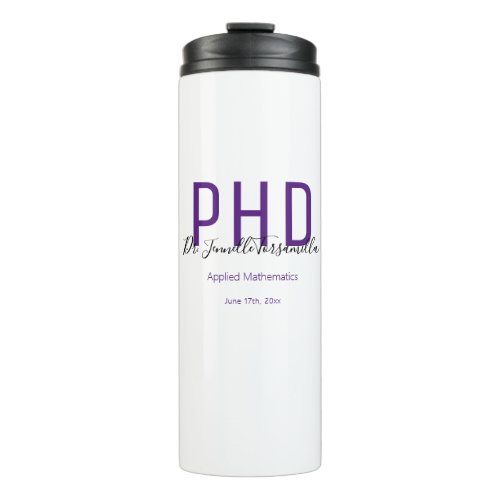 Graduate Keepsake Purple Name Degree PhD Thermal Tumbler