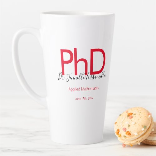 Graduate Keepsake Red Black Name PhD Latte Mug