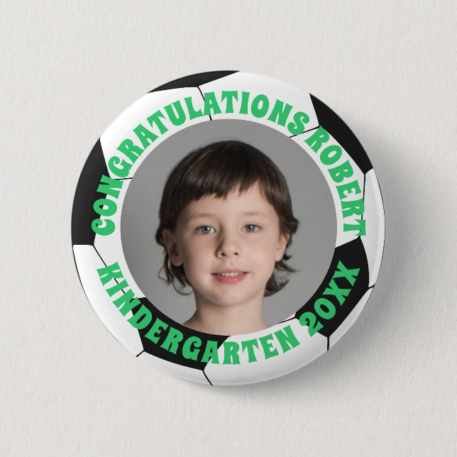 Graduate Kindergarten Congratulations Photo Soccer Button (Front)