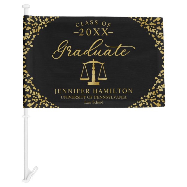 Graduate Law School Black Gold Graduation Car Flag (Front)