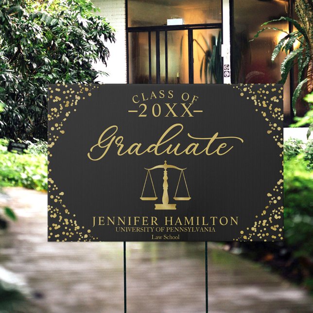 Graduate Law School Black Gold Graduation Sign (Creator Uploaded)