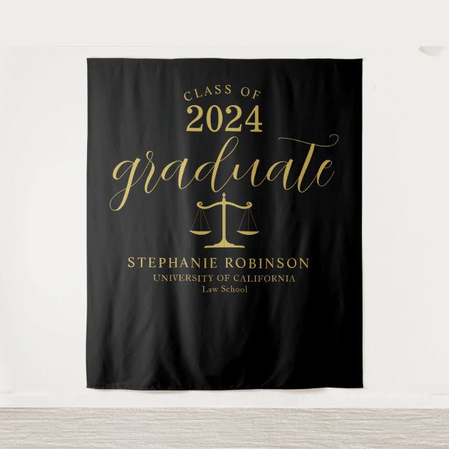 Graduate Law School Gold Black Graduation Backdrop (Front)