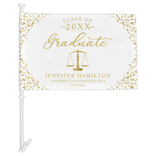 Graduate Law School White Gold Graduation Car Flag