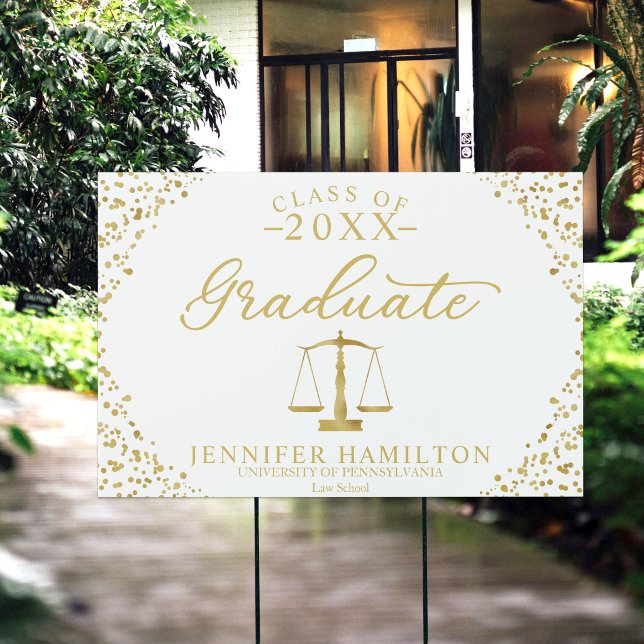 Graduate Law School White Gold Graduation Sign (Creator Uploaded)