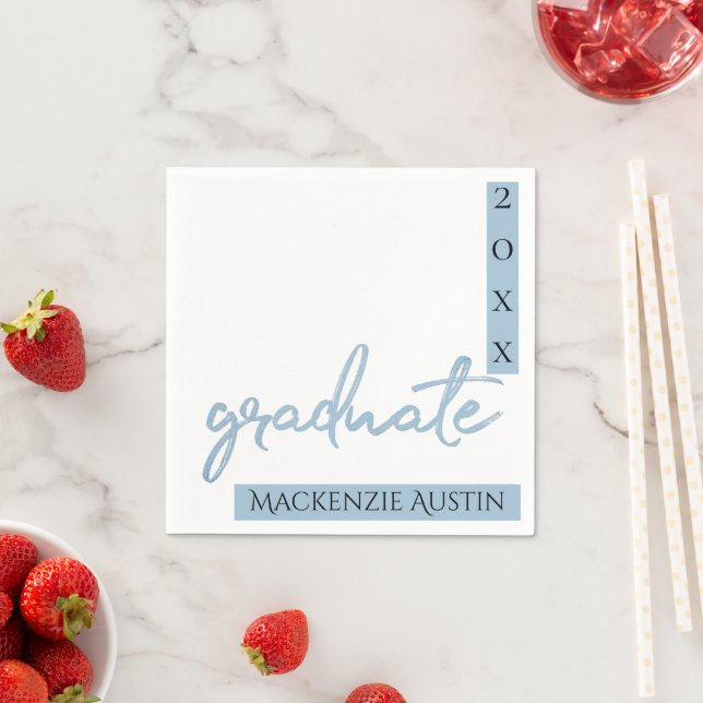 Graduate Light Blue | Robin Egg Brush Script Napkins (Insitu)