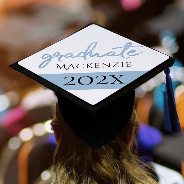 Graduate Light Blue Script | Robin Egg Brush Graduation Cap Topper (Creator Uploaded)