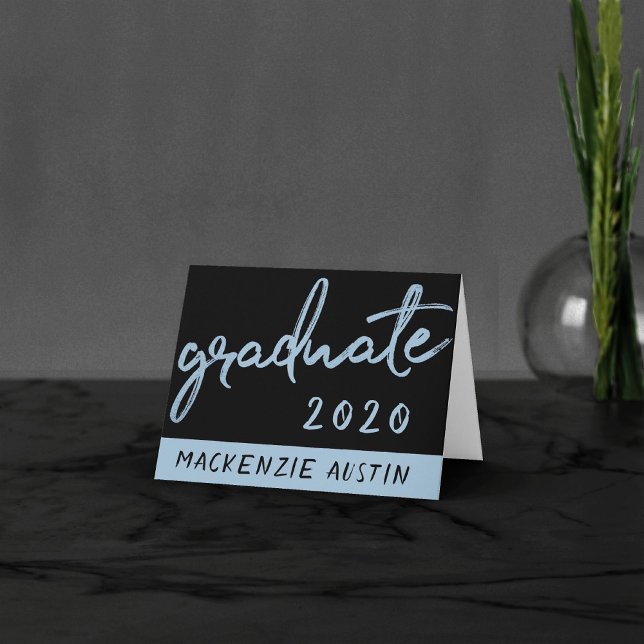 Graduate Light Blue Script | Robin Egg Brush Letterpress Thank You Card (Creator Uploaded)