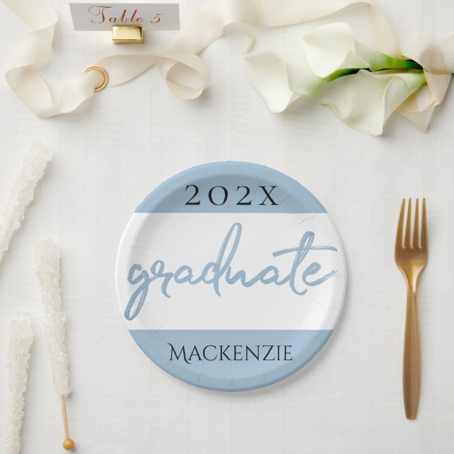 Graduate Light Blue Script | Robin Egg Brush Paper Plates (Wedding)