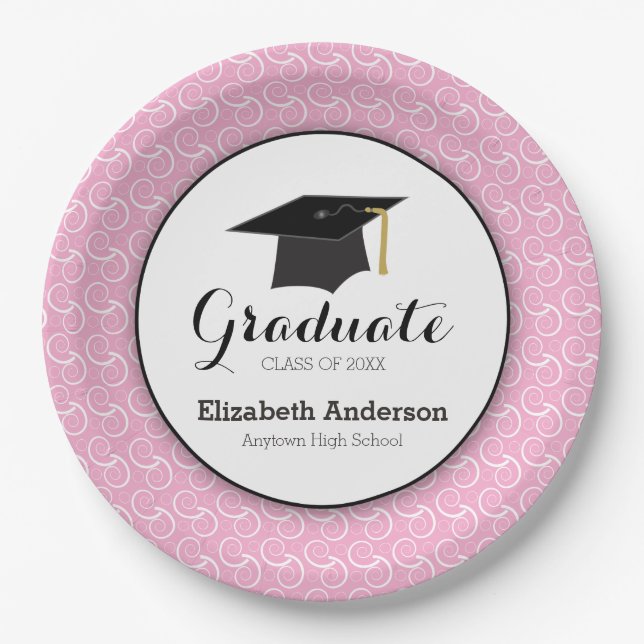 Graduate Light Pink Graduation Party Paper Plates (Front)