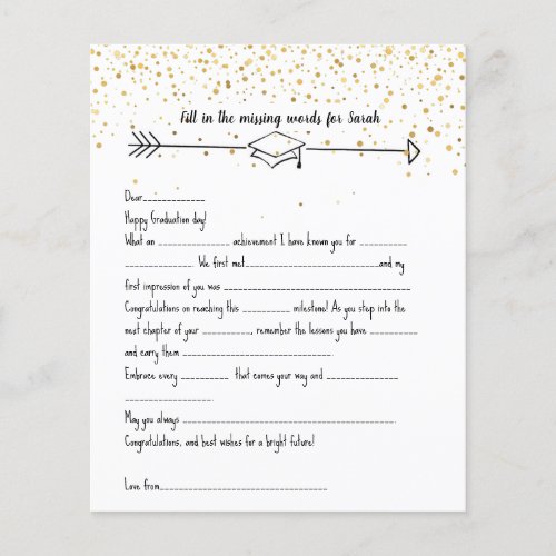 Graduate Mad Libs  Advice gold confetti Flyer